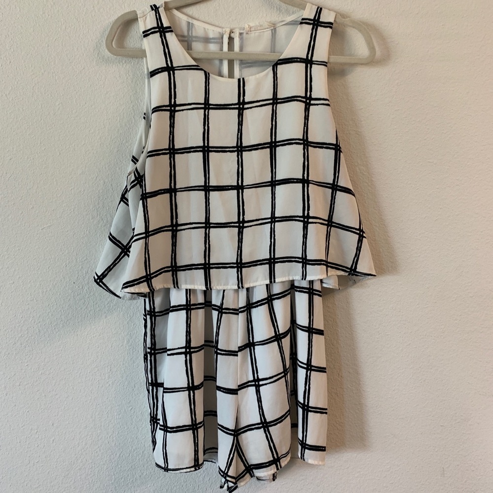 Black and white checked romper